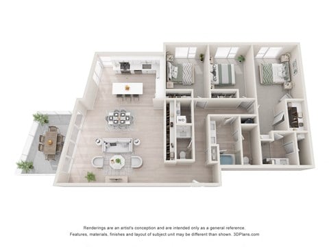 Floor plan for 3 beds, 2.5 baths, 1987 sqft